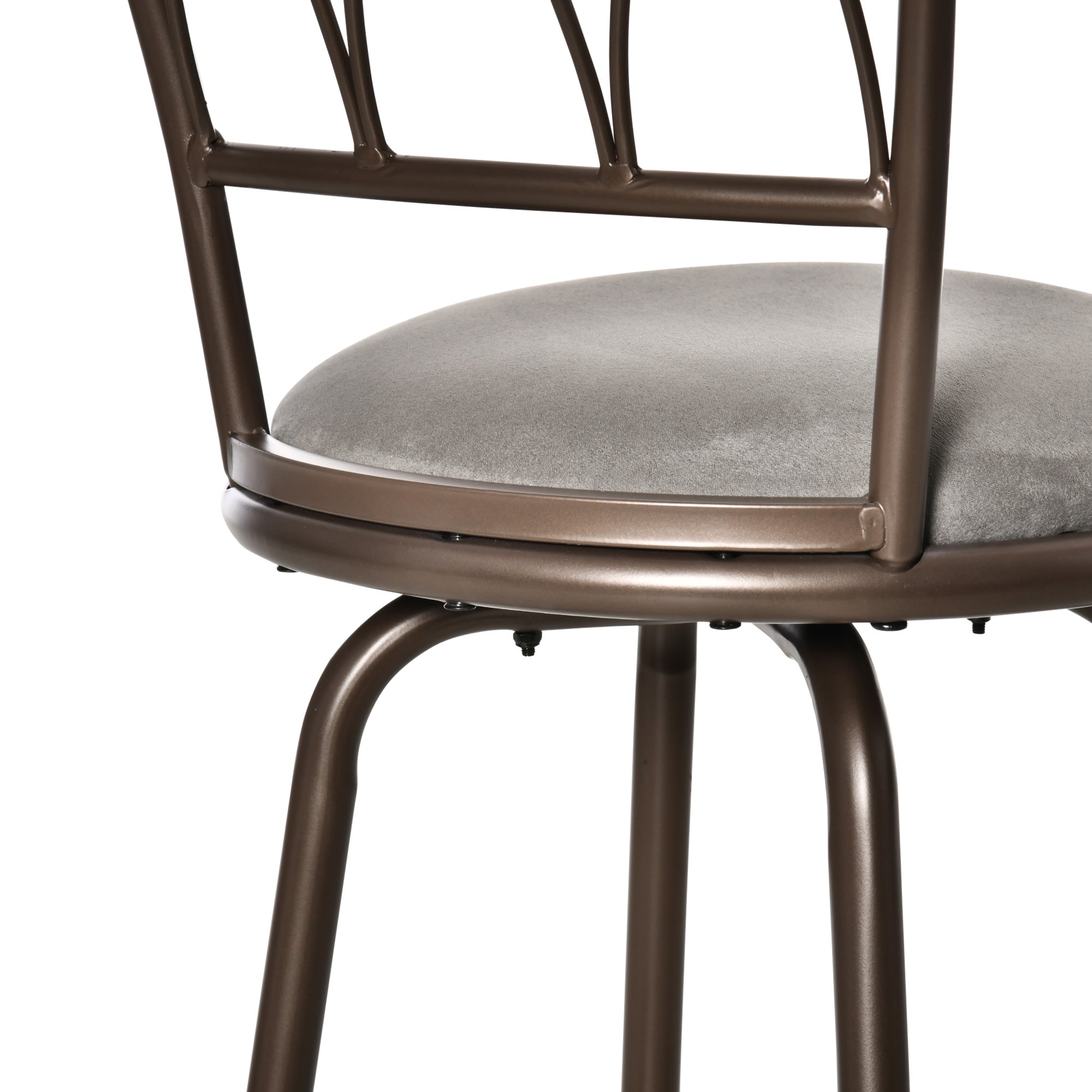 HOMCOM Set of 2 Bar Chairs Swivel Armless Upholstered Metal Frame Barstools with Backrest & Footrest, Bronze 