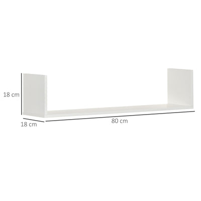 HOMCOM Set of 3 Wooden U-Shaped Floating Shelves Set Wall Mounted Hanging Bookshelf CD DVD Storage Display for Bedroom Living Room Kitchen, White 