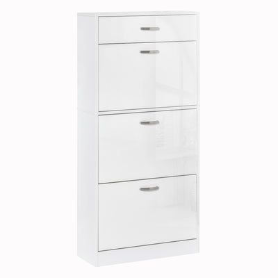 HOMCOM Shoe Cabinet with 3 Flip Drawers, High Gloss Shoe Storage Cabinet with Top Drawer and Adjustable Shelves, Shoe Cupboard for 18 Pairs, White 