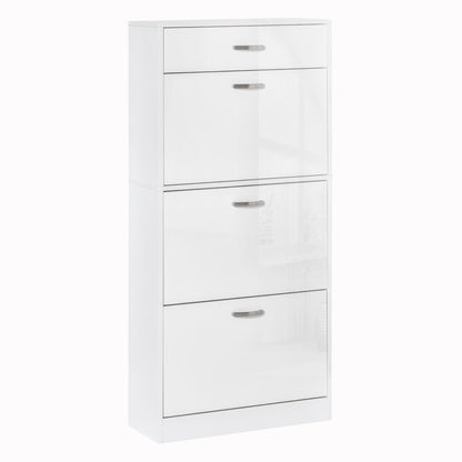 HOMCOM Shoe Cabinet with 3 Flip Drawers, High Gloss Shoe Storage Cabinet with Top Drawer and Adjustable Shelves, Shoe Cupboard for 18 Pairs, White 