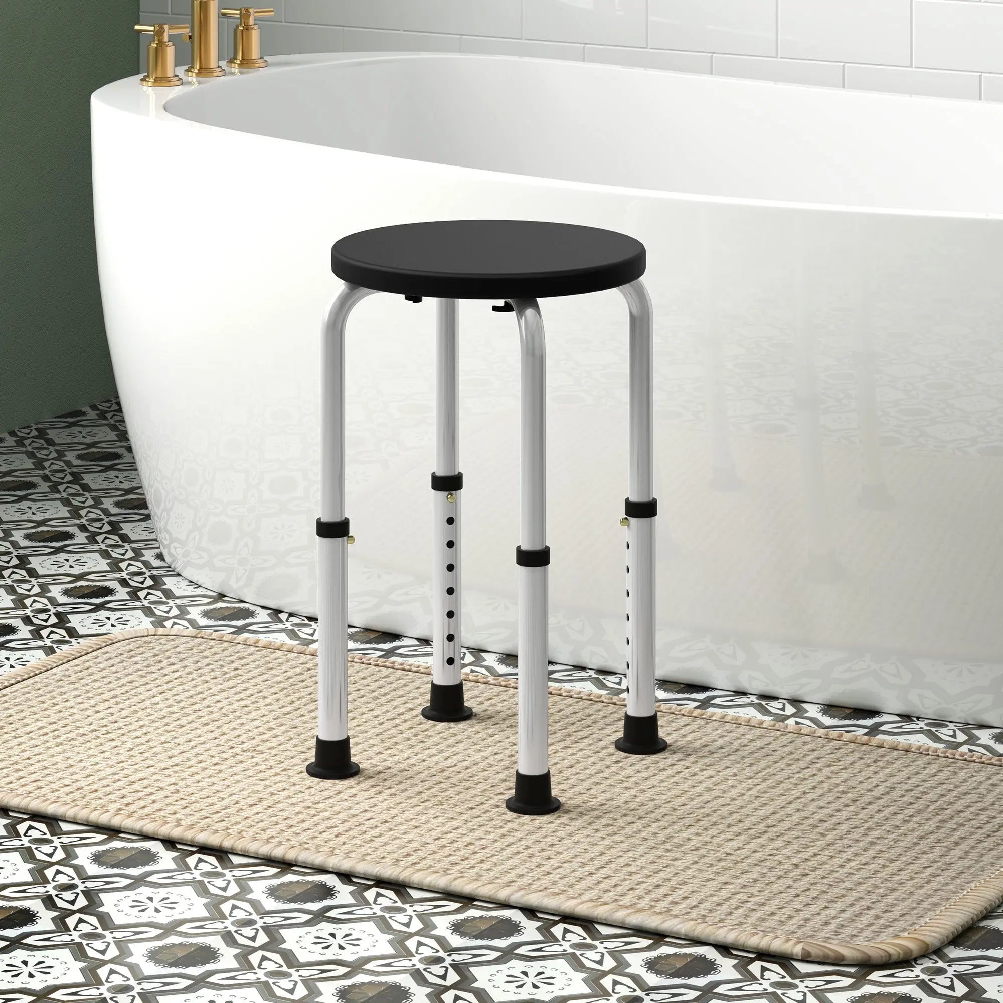 HOMCOM Shower Chair, Height Adjustable Aluminium Shower Stool with Non-Slip Feet for Disabled, Elderly, Black 