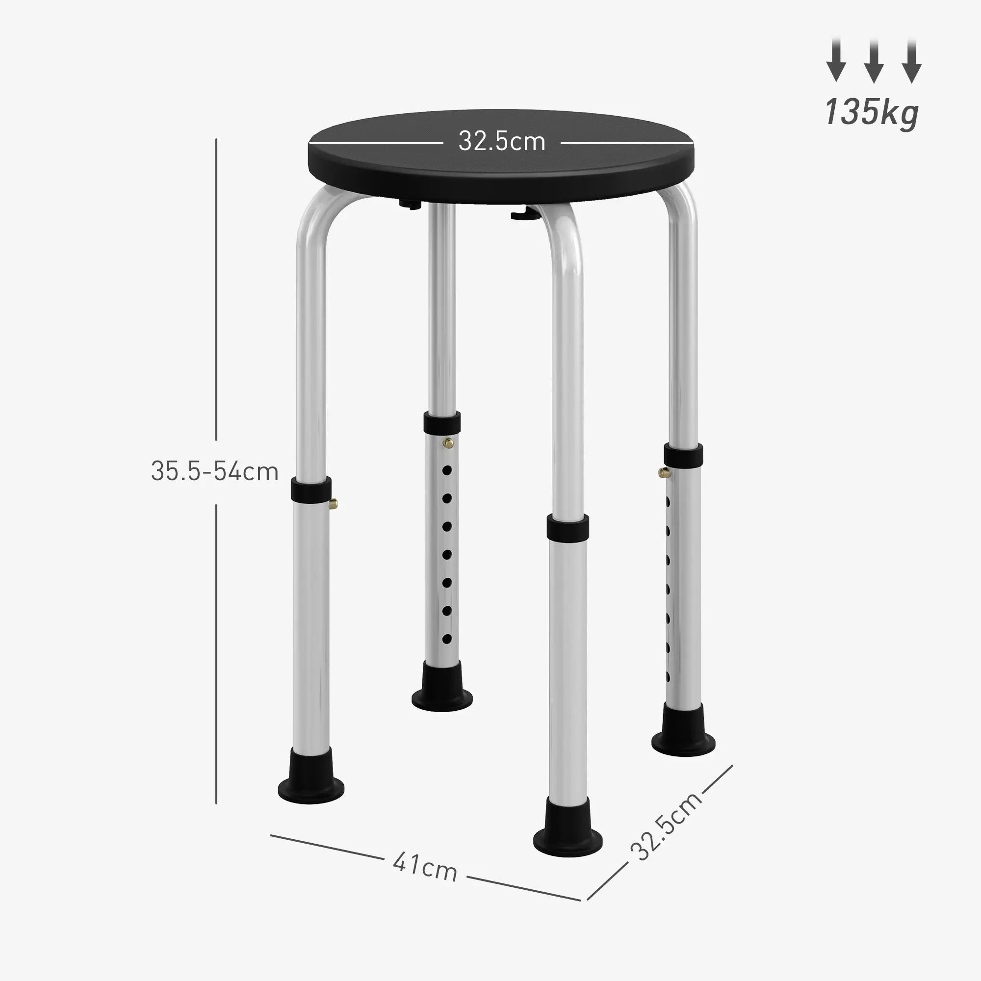 HOMCOM Shower Chair, Height Adjustable Aluminium Shower Stool with Non-Slip Feet for Disabled, Elderly, Black 