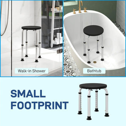 HOMCOM Shower Chair, Height Adjustable Aluminium Shower Stool with Non-Slip Feet for Disabled, Elderly, Black 