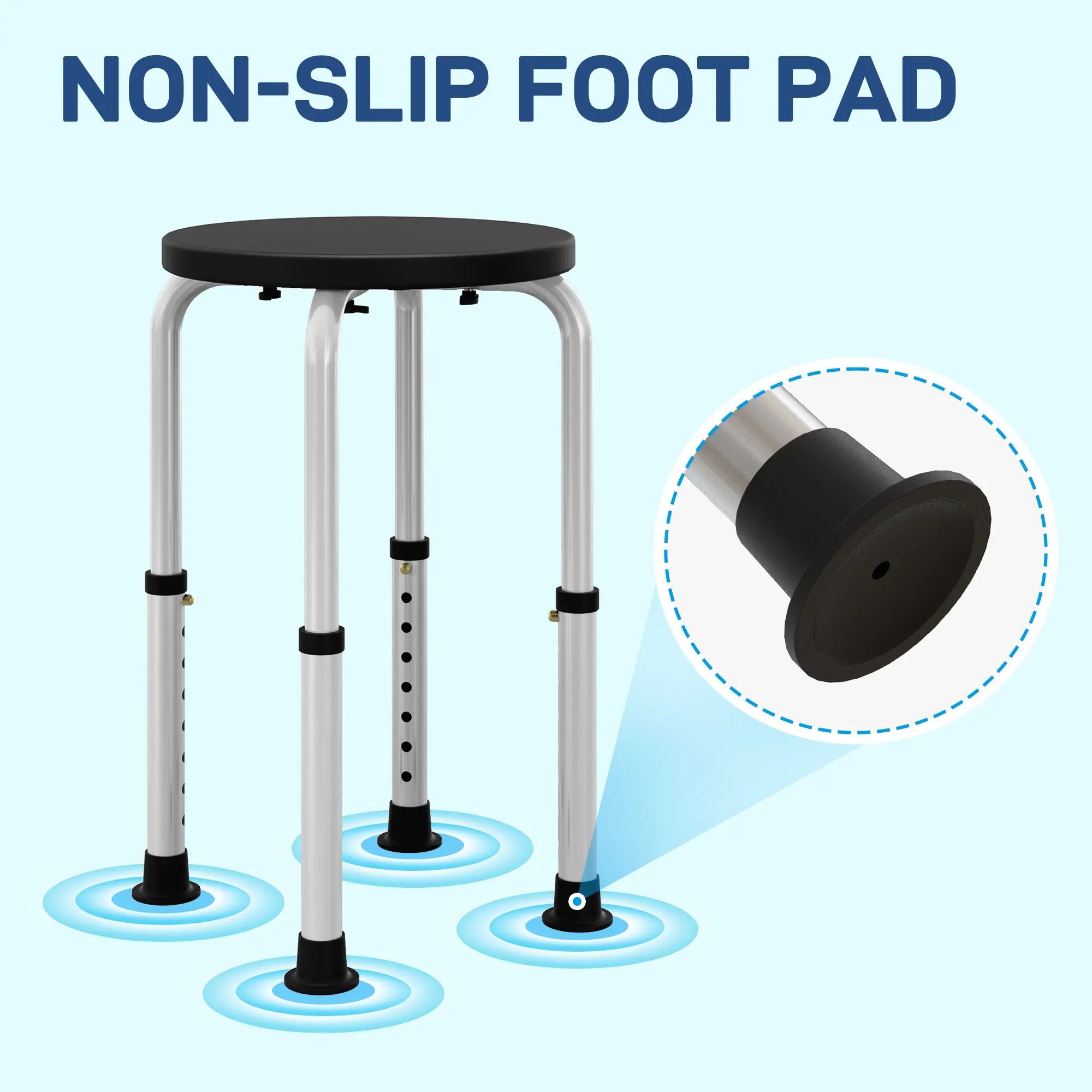HOMCOM Shower Chair, Height Adjustable Aluminium Shower Stool with Non-Slip Feet for Disabled, Elderly, Black 