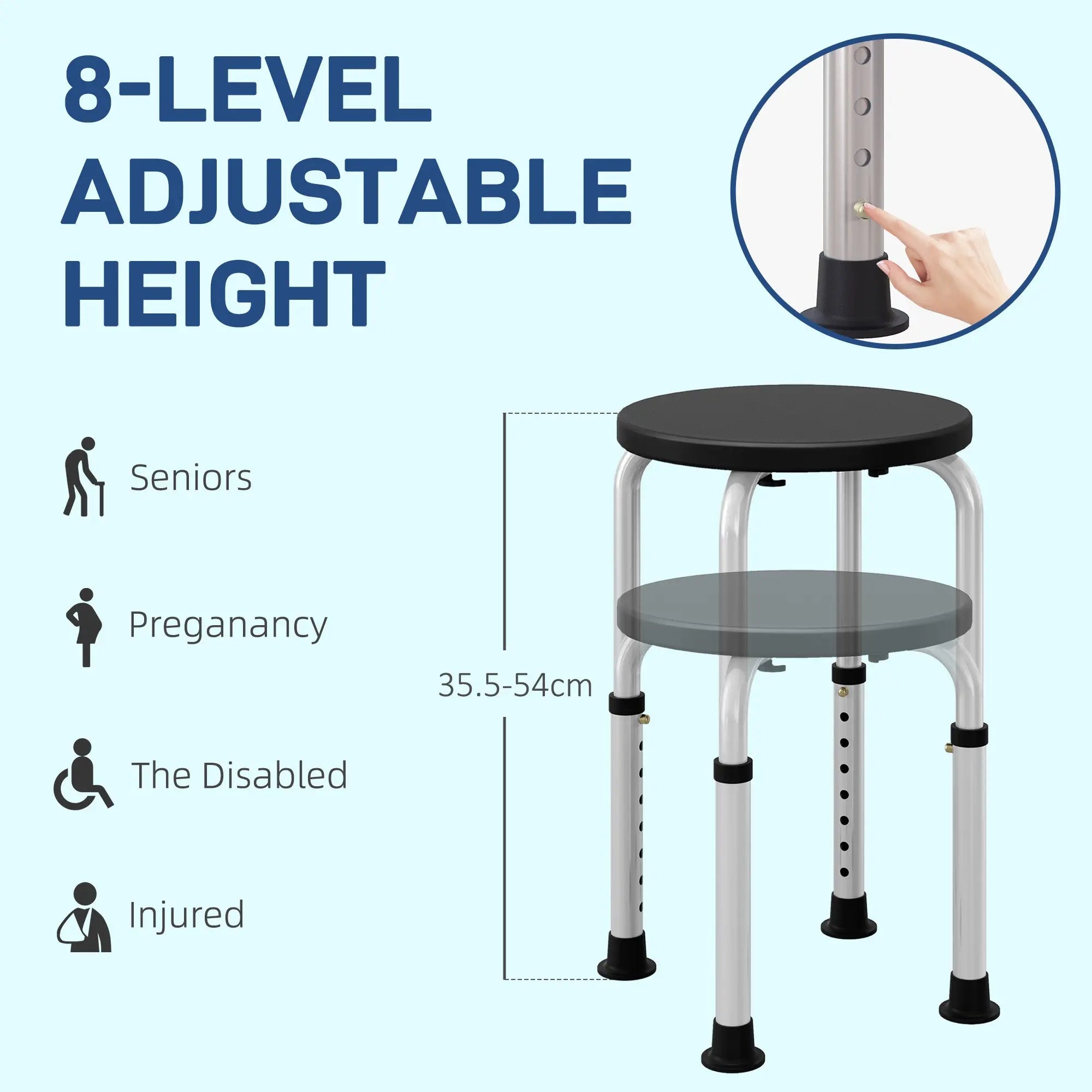 HOMCOM Shower Chair, Height Adjustable Aluminium Shower Stool with Non-Slip Feet for Disabled, Elderly, Black 