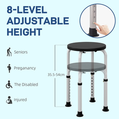 HOMCOM Shower Chair, Height Adjustable Aluminium Shower Stool with Non-Slip Feet for Disabled, Elderly, Black 
