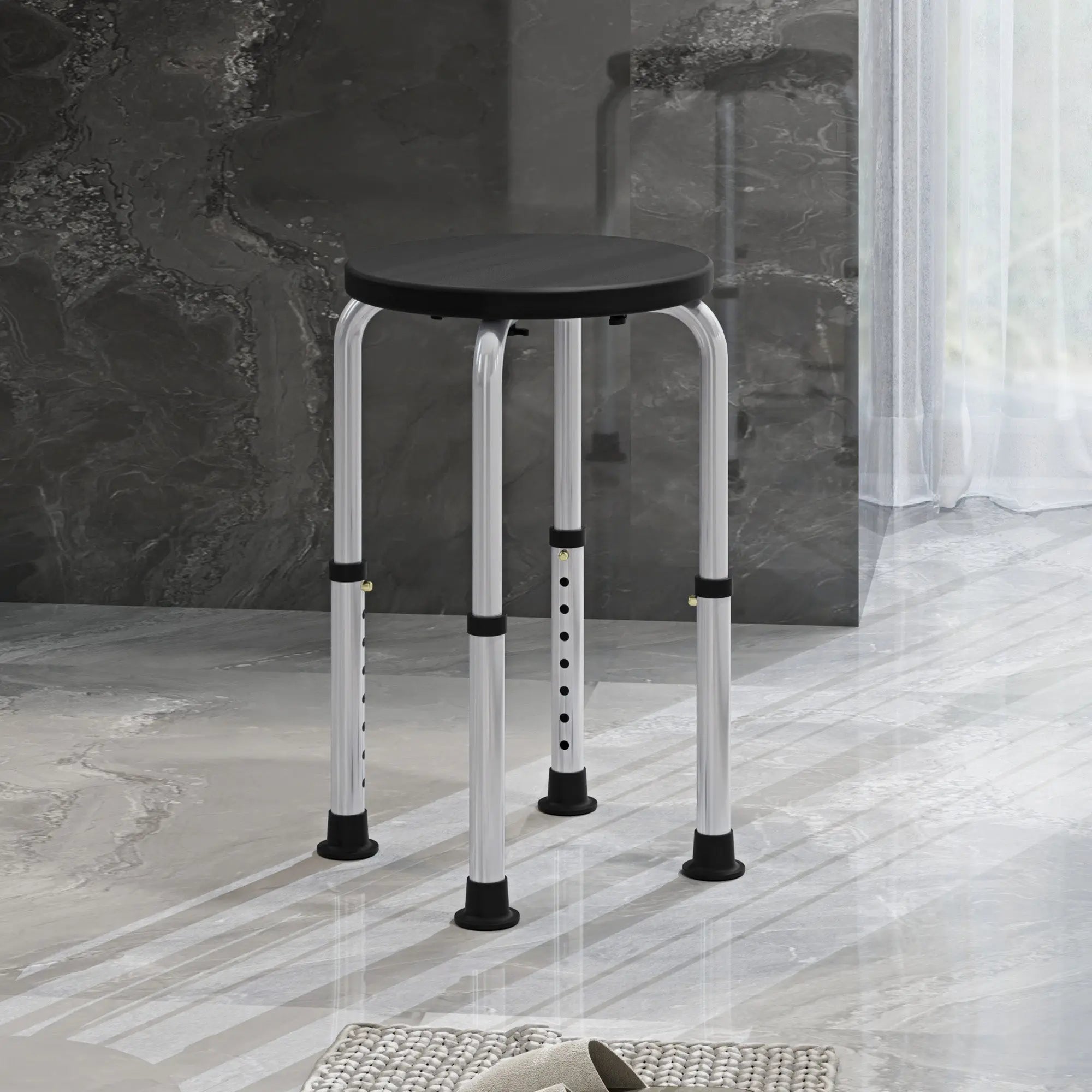 HOMCOM Shower Chair, Height Adjustable Aluminium Shower Stool with Non-Slip Feet for Disabled, Elderly, Black 