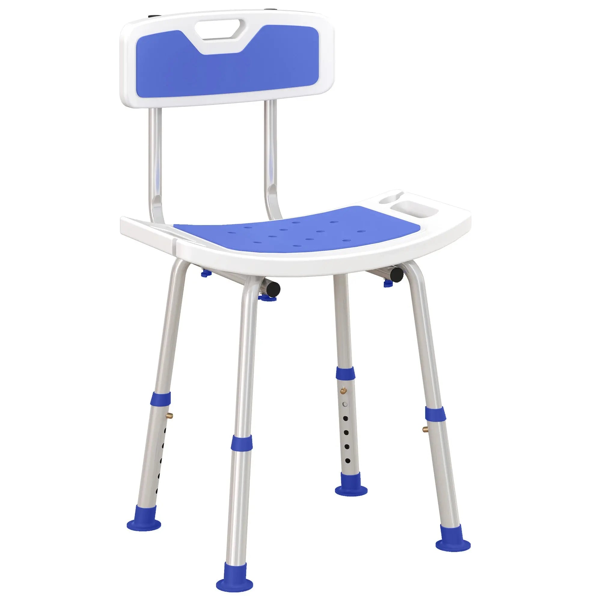 HOMCOM Shower Stool with Backrest, Height Adjustable Shower Chair with Anti-slip Foot Pads, Shower Head Holder, Blue 