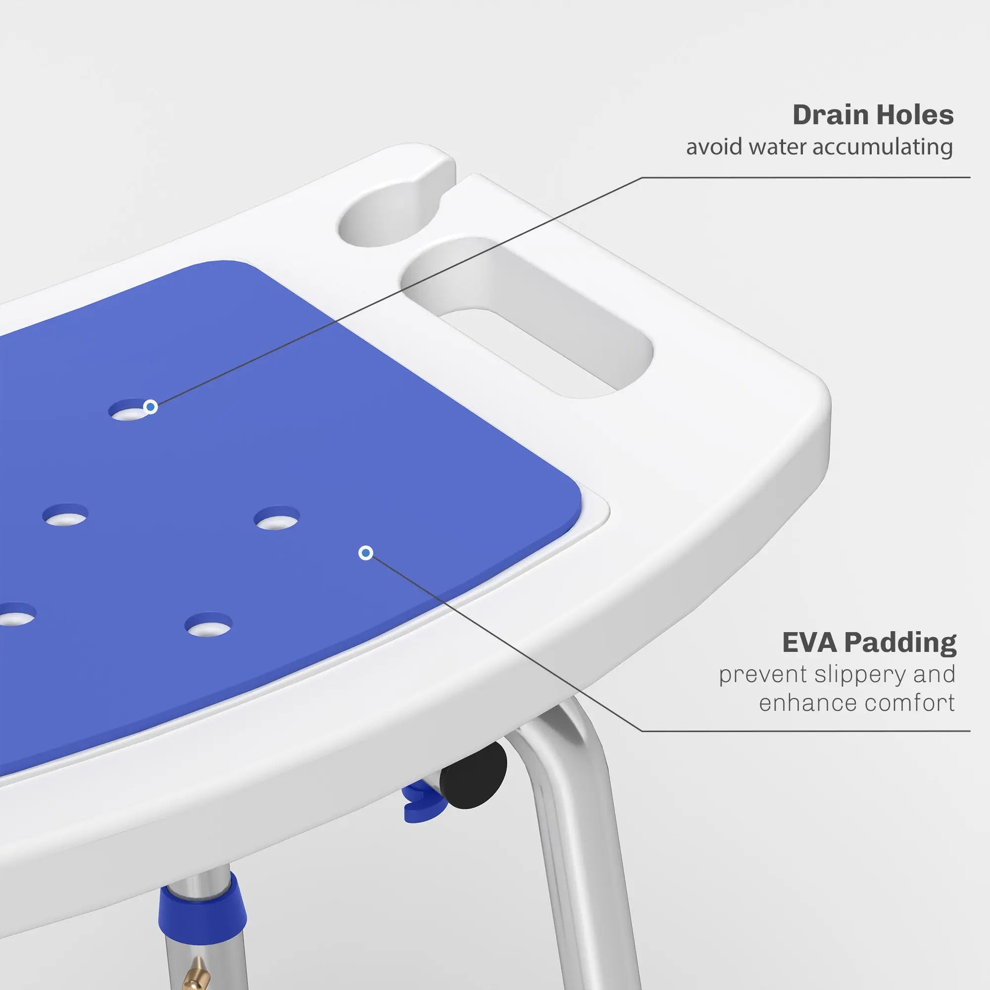 HOMCOM Shower Stool with Backrest, Height Adjustable Shower Chair with Anti-slip Foot Pads, Shower Head Holder, Blue 