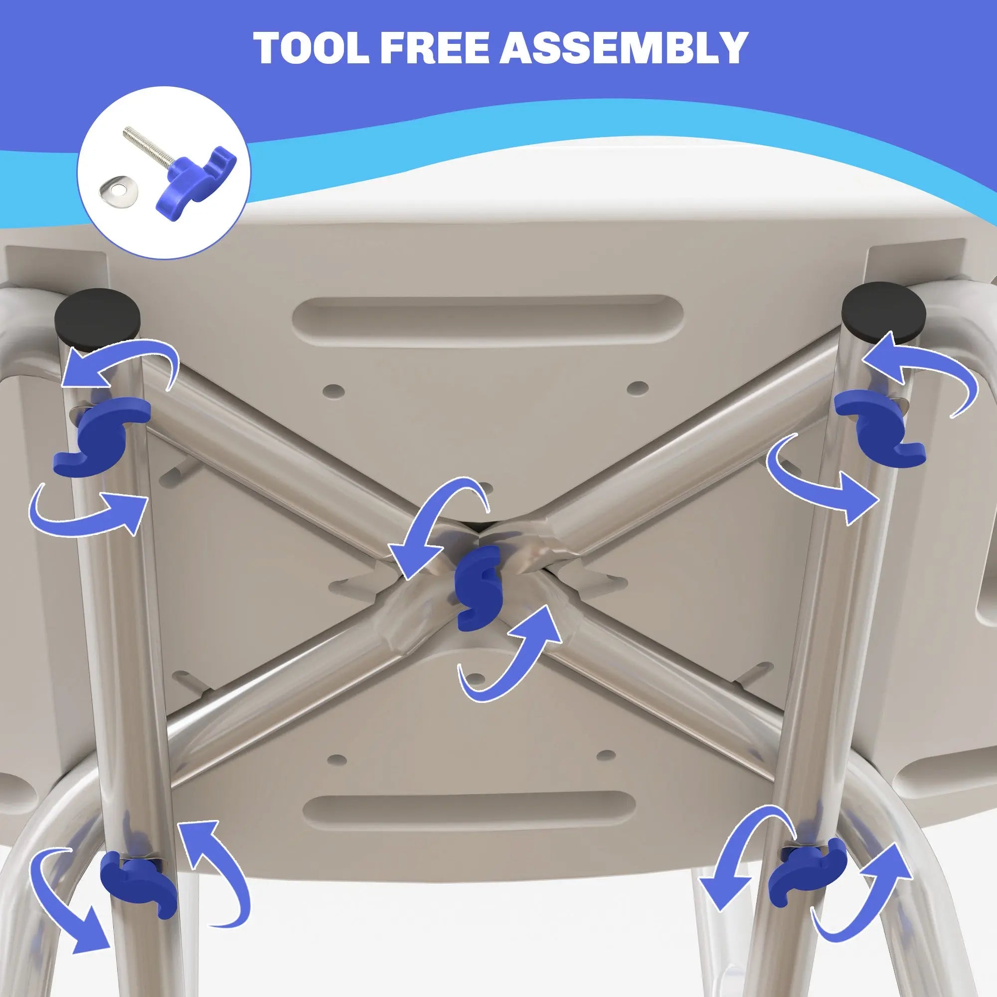 HOMCOM Shower Stool with Backrest, Height Adjustable Shower Chair with Anti-slip Foot Pads, Shower Head Holder, Blue 