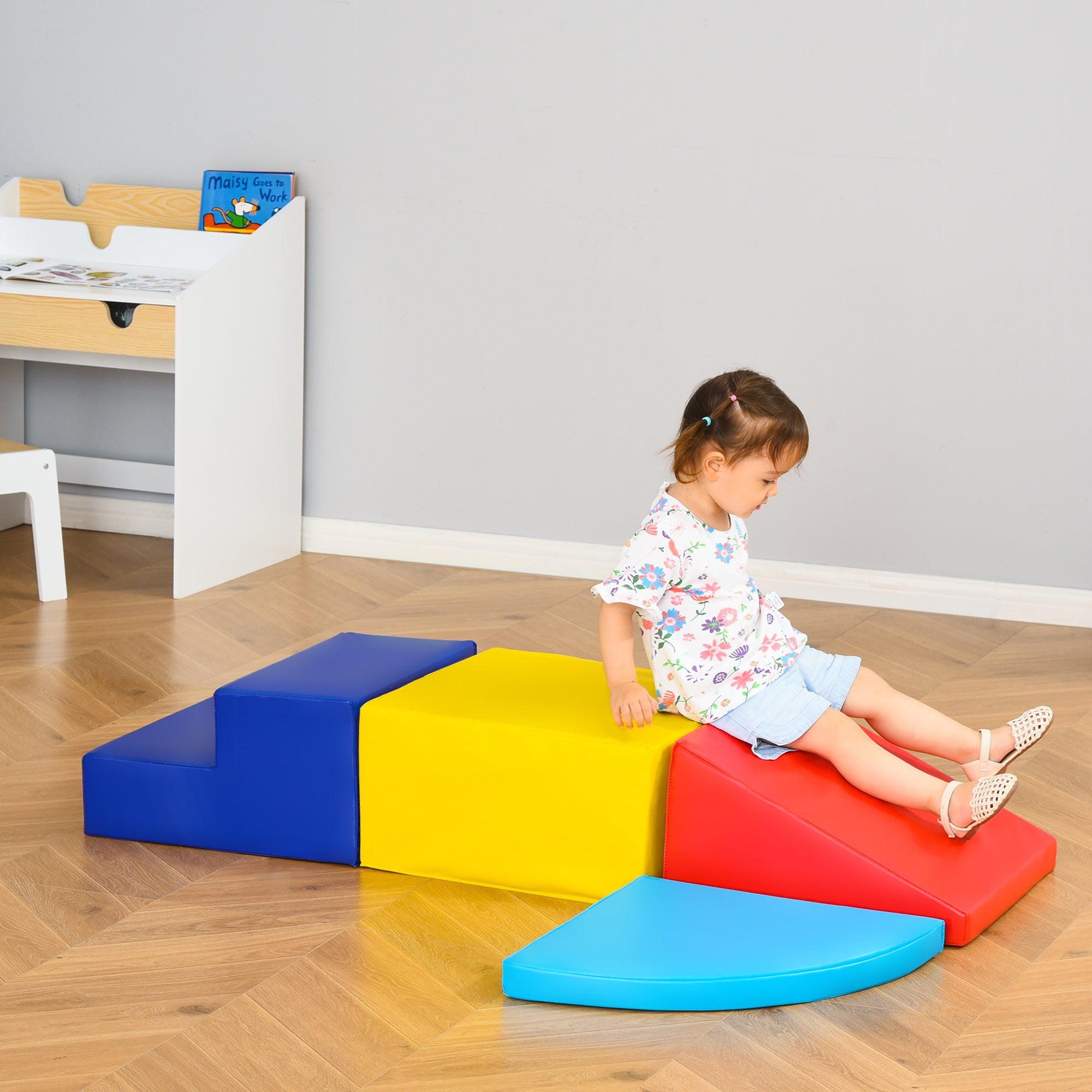 HOMCOM Soft Play 4-piece Climb and Crawl Foam Toddler Stairs and Ramp Colorful Children's Educational Software Activity Toys for Baby Preschooler 