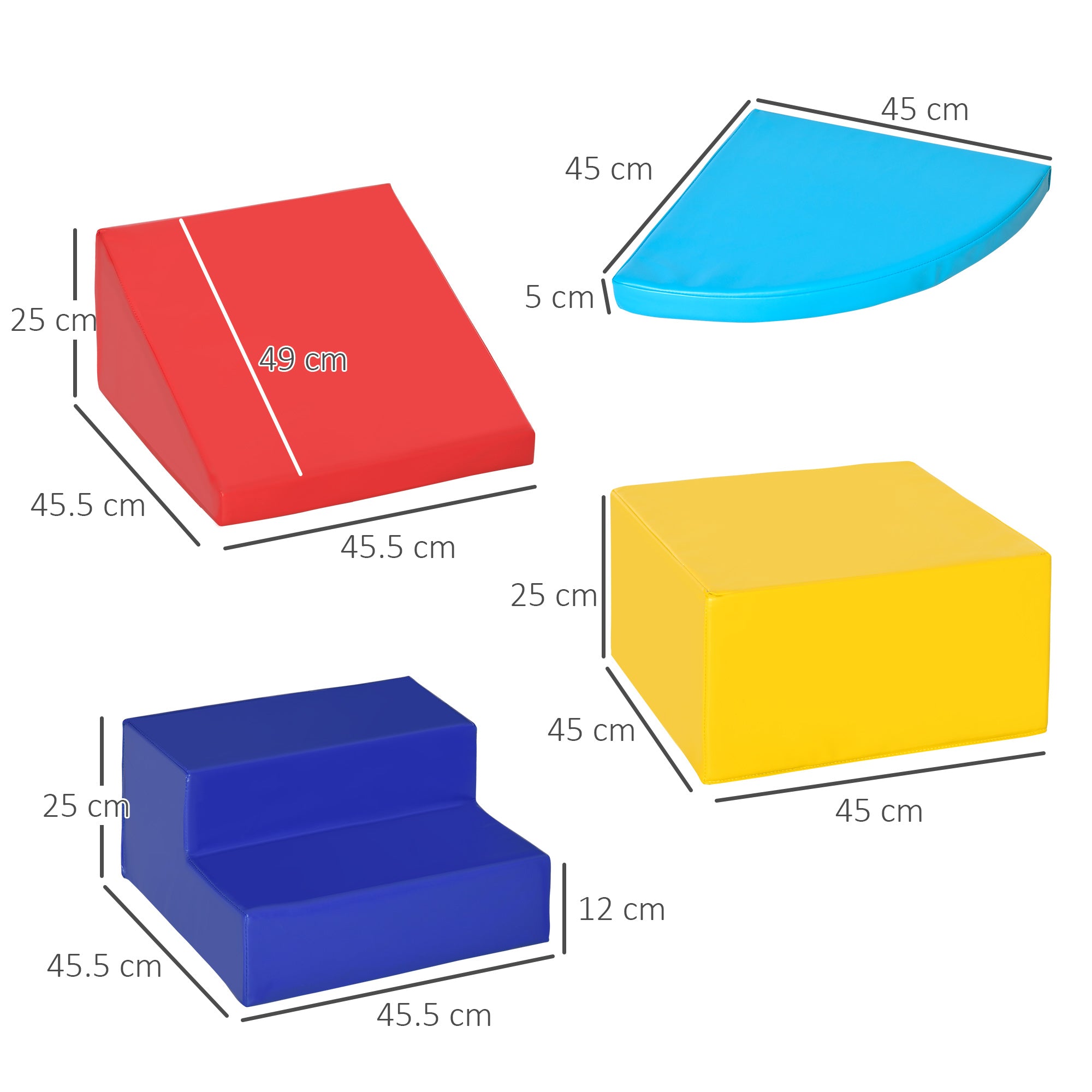 HOMCOM Soft Play 4-piece Climb and Crawl Foam Toddler Stairs and Ramp Colorful Children's Educational Software Activity Toys for Baby Preschooler 