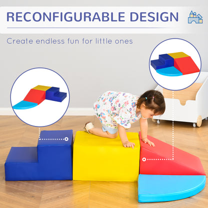 HOMCOM Soft Play 4-piece Climb and Crawl Foam Toddler Stairs and Ramp Colorful Children's Educational Software Activity Toys for Baby Preschooler 