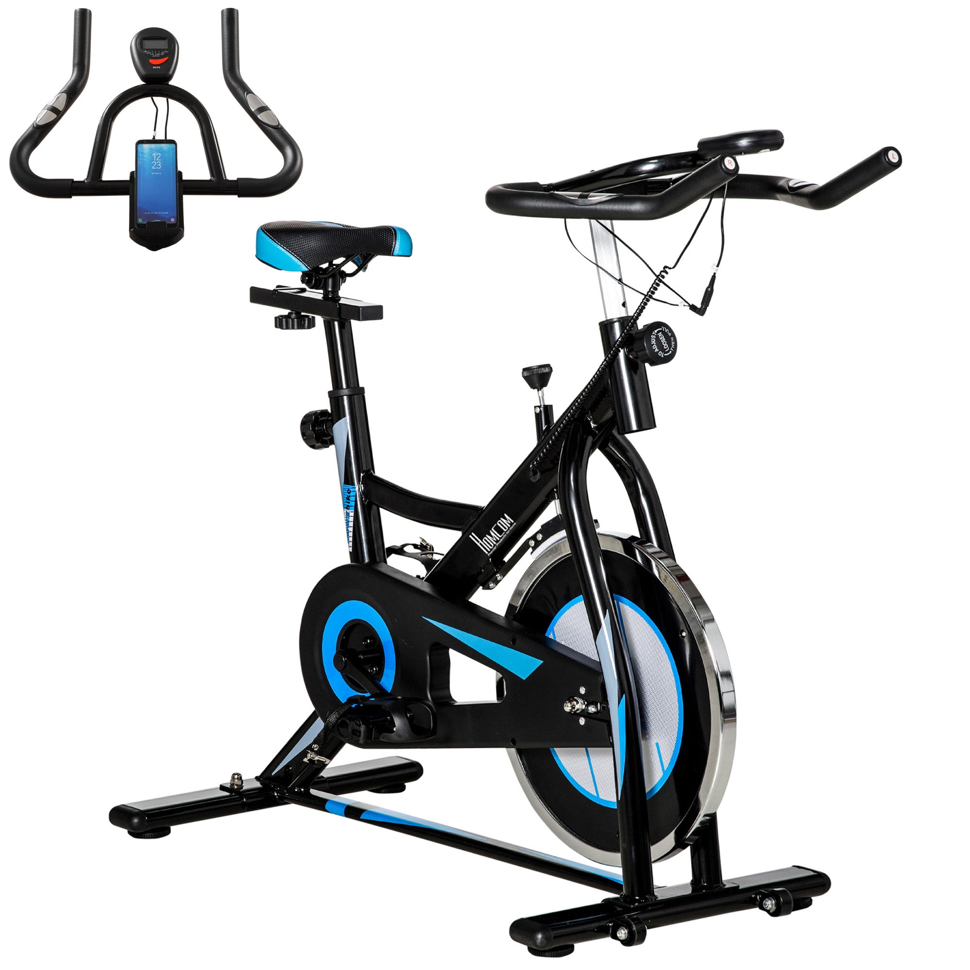 HOMCOM Stationary Exercise Bike, 8kg Flywheel Indoor Cycling Workout Fitness Bike, Adjustable Resistance Cardio Exercise Machine w/ LCD Monitor Pad and Phone Holder for Home, Gym, Office, Black 