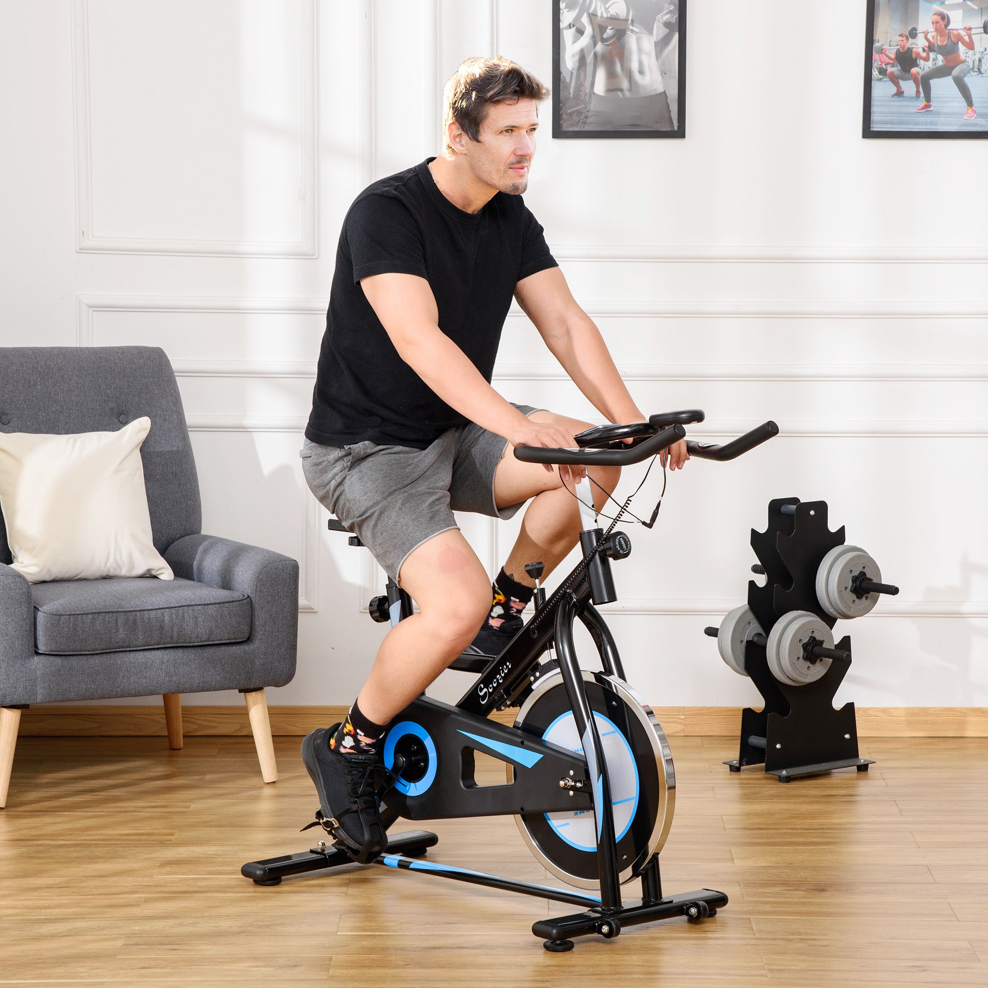 HOMCOM Stationary Exercise Bike, 8kg Flywheel Indoor Cycling Workout Fitness Bike, Adjustable Resistance Cardio Exercise Machine w/ LCD Monitor Pad and Phone Holder for Home, Gym, Office, Black 