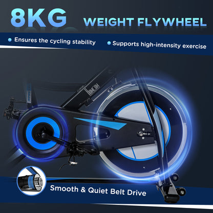 HOMCOM Stationary Exercise Bike, 8kg Flywheel Indoor Cycling Workout Fitness Bike, Adjustable Resistance Cardio Exercise Machine w/ LCD Monitor Pad and Phone Holder for Home, Gym, Office, Black 