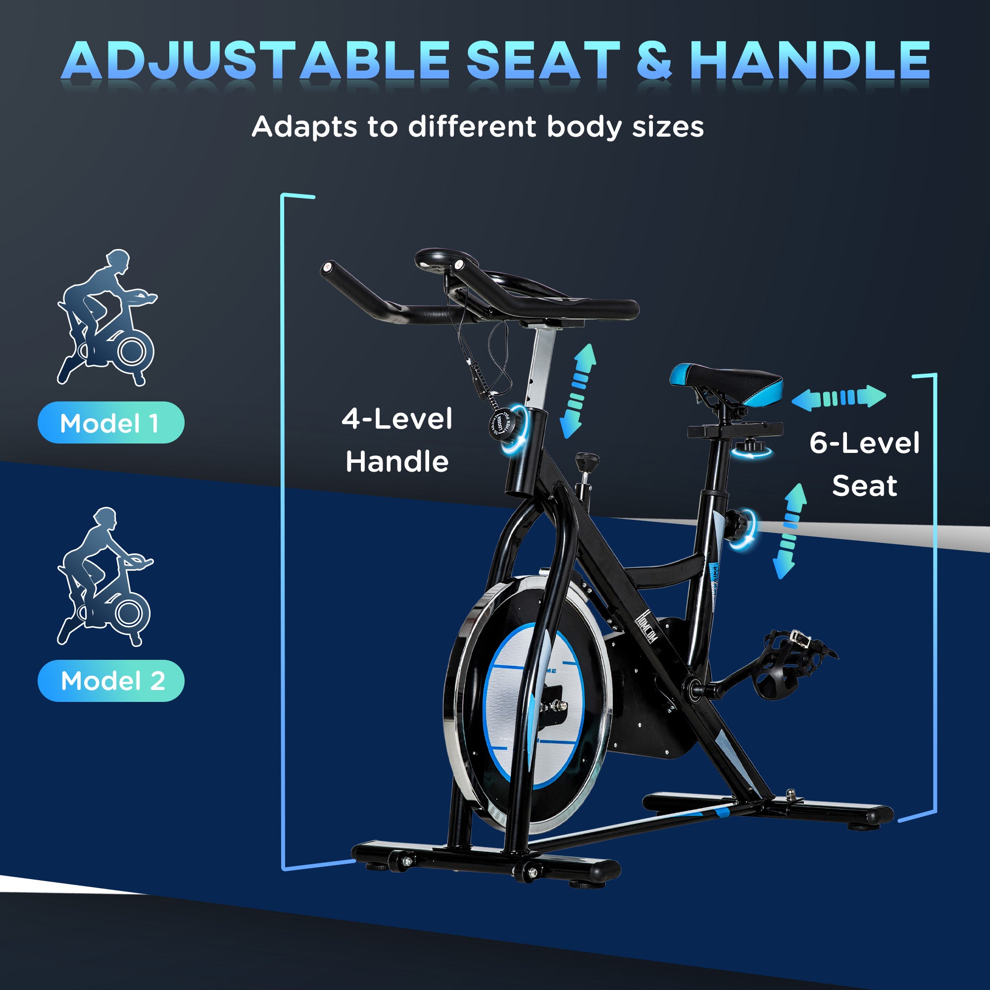 HOMCOM Stationary Exercise Bike, 8kg Flywheel Indoor Cycling Workout Fitness Bike, Adjustable Resistance Cardio Exercise Machine w/ LCD Monitor Pad and Phone Holder for Home, Gym, Office, Black 