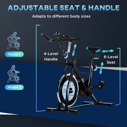 HOMCOM Stationary Exercise Bike, 8kg Flywheel Indoor Cycling Workout Fitness Bike, Adjustable Resistance Cardio Exercise Machine w/ LCD Monitor Pad and Phone Holder for Home, Gym, Office, Black 