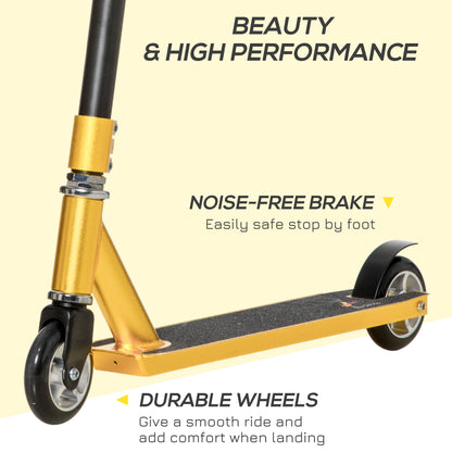 HOMCOM Stunt Scooter, 360° Entry Level Tricks Scooter w/ Lightweight Aluminium Deck and ABEC 7 Bearing, For Age 14+ Beginners, Gold Tone 