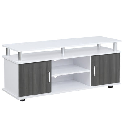 HOMCOM TV Cabinet Unit for TVs up to 50'' with Storage Shelf and Cupboards, Living Room Entertainment Center Media Console, Grey and White 