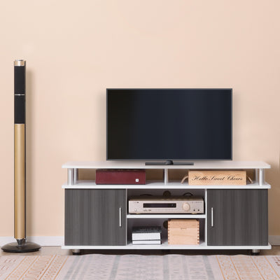 HOMCOM TV Cabinet Unit for TVs up to 50'' with Storage Shelf and Cupboards, Living Room Entertainment Center Media Console, Grey and White 