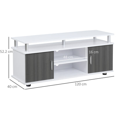 HOMCOM TV Cabinet Unit for TVs up to 50'' with Storage Shelf and Cupboards, Living Room Entertainment Center Media Console, Grey and White 