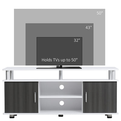 HOMCOM TV Cabinet Unit for TVs up to 50'' with Storage Shelf and Cupboards, Living Room Entertainment Center Media Console, Grey and White 