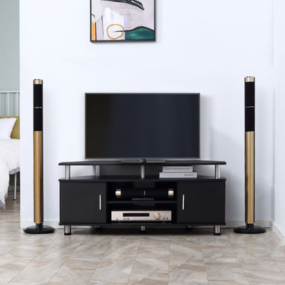 HOMCOM TV Unit Cabinet for TVs up to 55 Inches with Storage Shelves and Cupboard, Entertainment Centre for Living Room, Black 