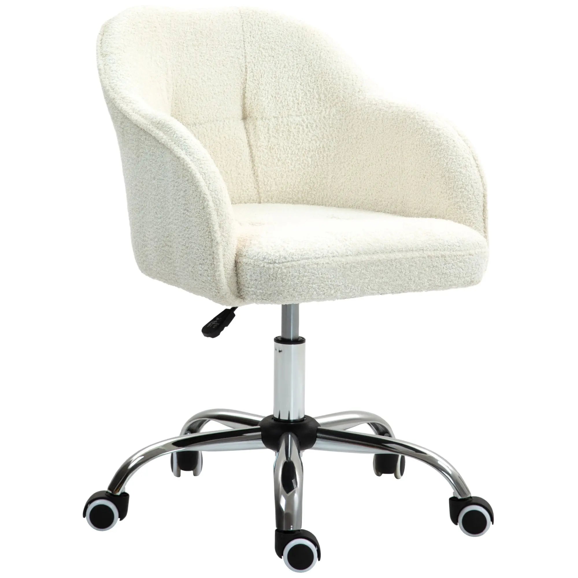 HOMCOM Teddy Fleece Swivel Office Chair - Cream 