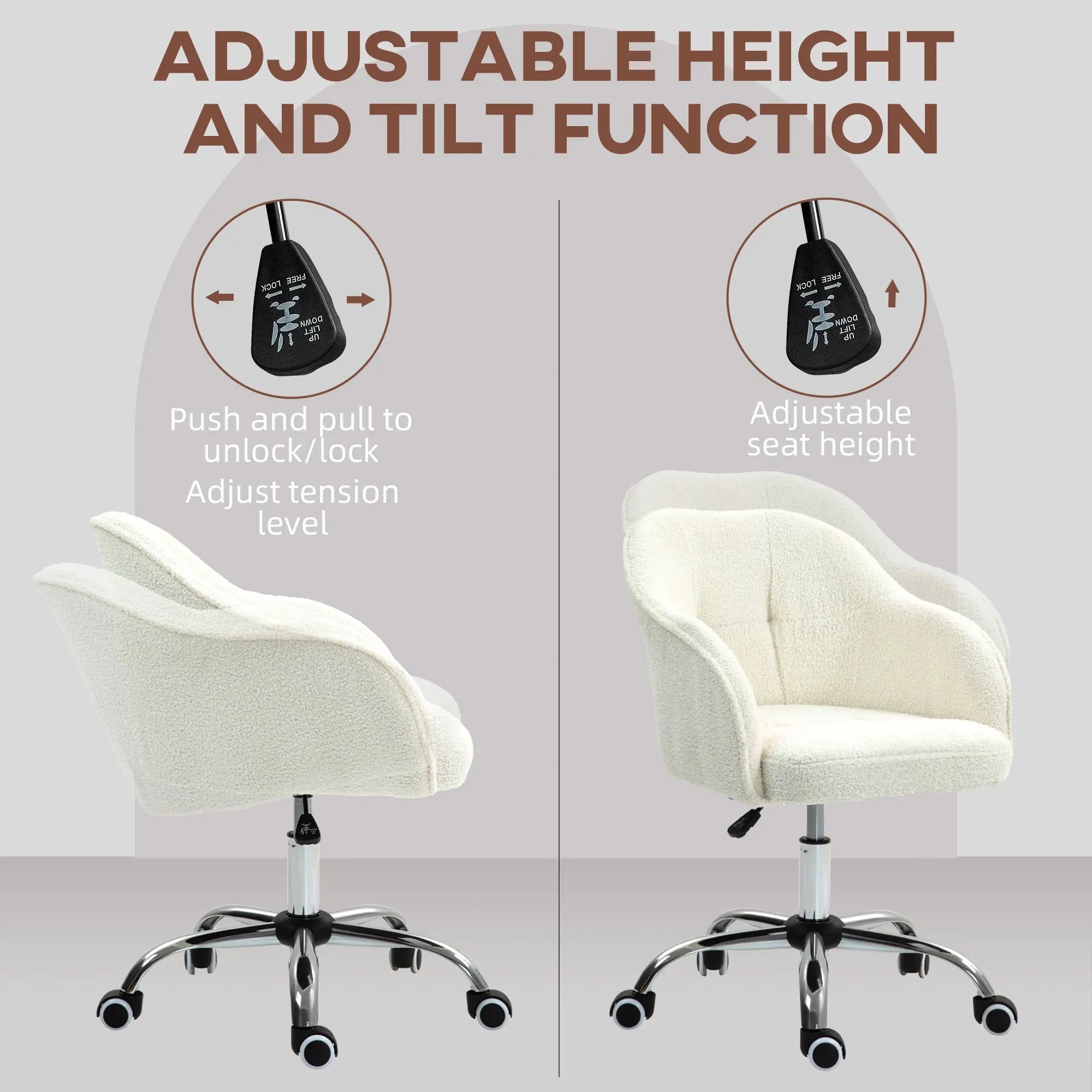 HOMCOM Teddy Fleece Swivel Office Chair - Cream 