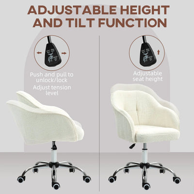 HOMCOM Teddy Fleece Swivel Office Chair - Cream 