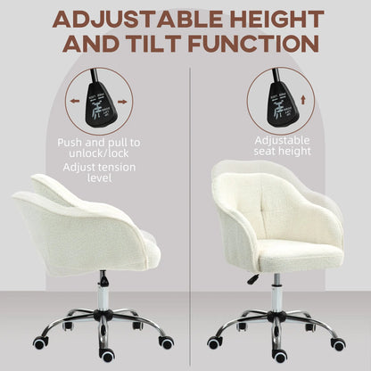 HOMCOM Teddy Fleece Swivel Office Chair - Cream 