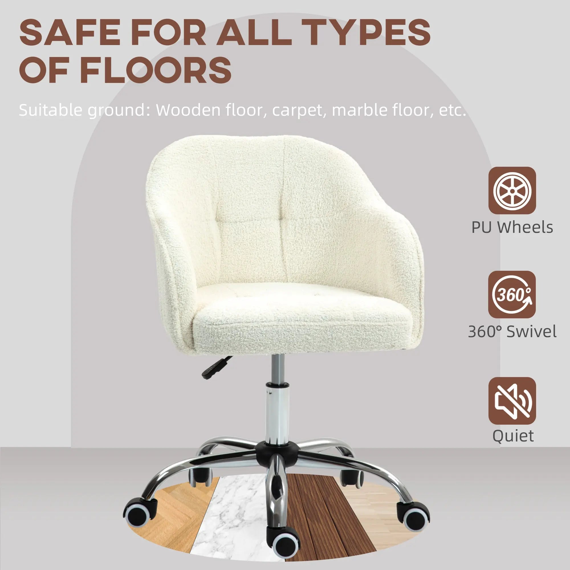 HOMCOM Teddy Fleece Swivel Office Chair - Cream 