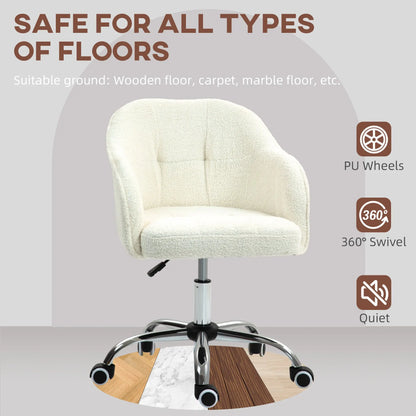 HOMCOM Teddy Fleece Swivel Office Chair - Cream 