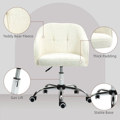 HOMCOM Teddy Fleece Swivel Office Chair - Cream 