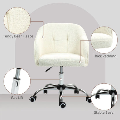 HOMCOM Teddy Fleece Swivel Office Chair - Cream 