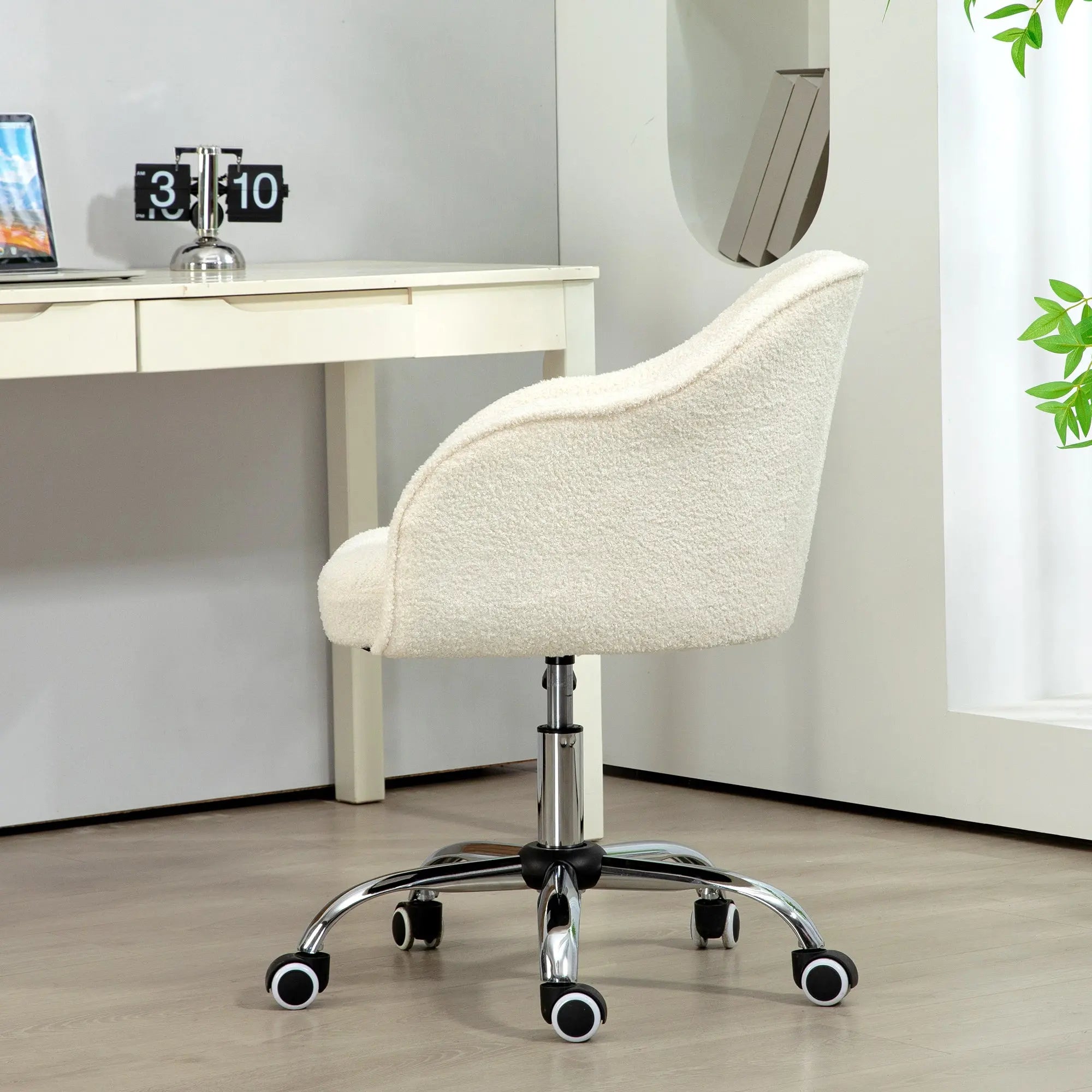 HOMCOM Teddy Fleece Swivel Office Chair - Cream 
