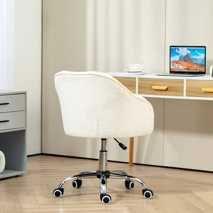 HOMCOM Teddy Fleece Swivel Office Chair - Cream 