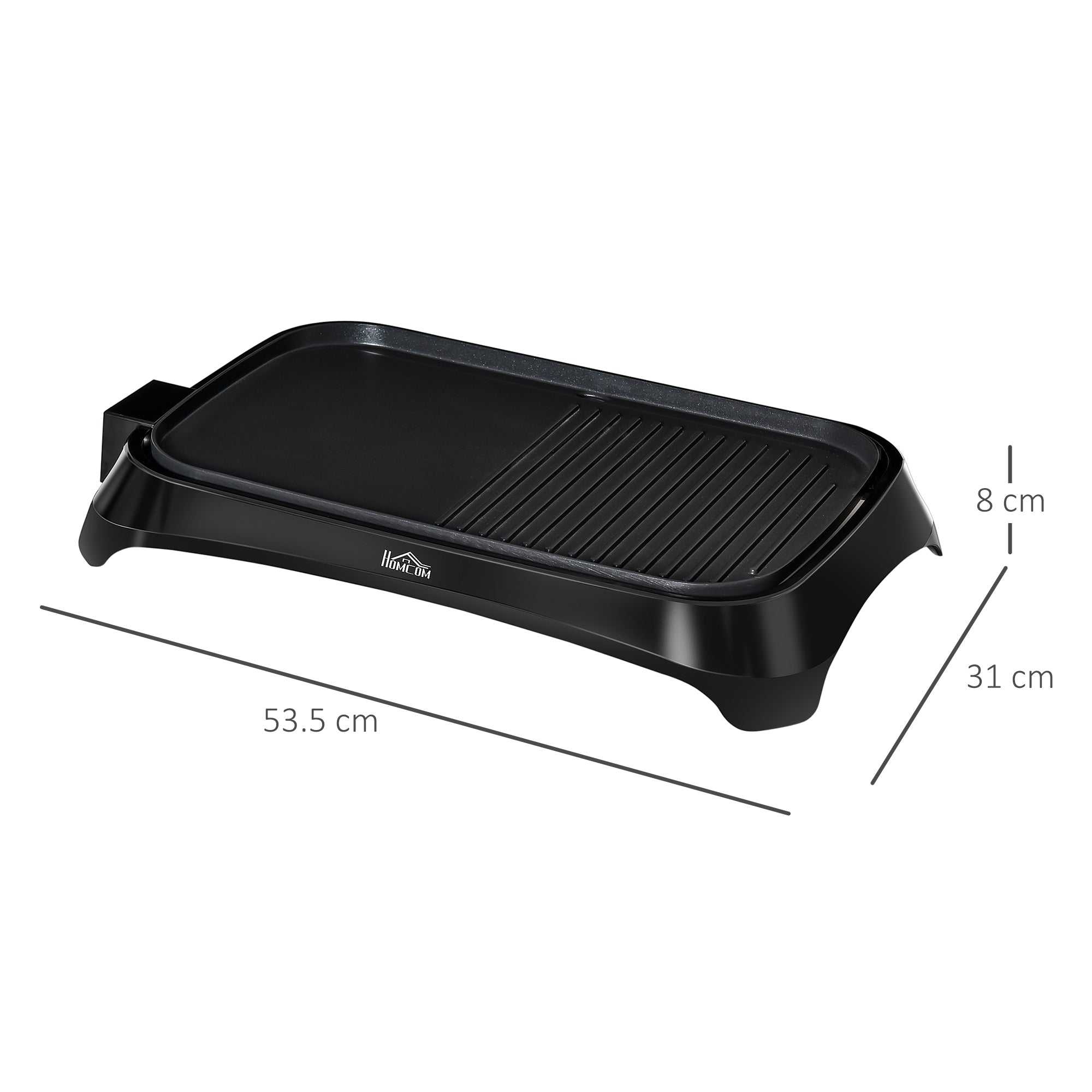 HOMCOM Teppanyaki Grill, 1600W Non Stick Table Top Grill, Barbecue Hot Plate with Adjustable Temperature and Drip Tray 