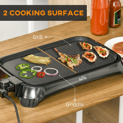 HOMCOM Teppanyaki Grill, 1600W Non Stick Table Top Grill, Barbecue Hot Plate with Adjustable Temperature and Drip Tray 