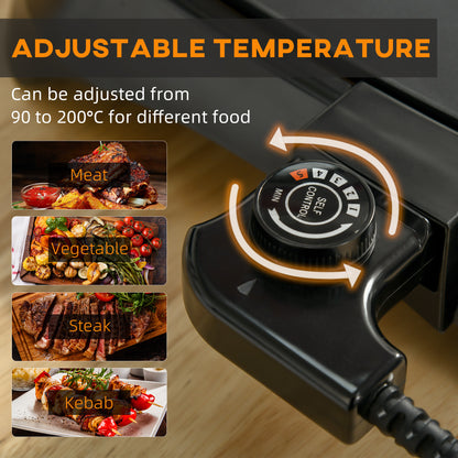 HOMCOM Teppanyaki Grill, 1600W Non Stick Table Top Grill, Barbecue Hot Plate with Adjustable Temperature and Drip Tray 
