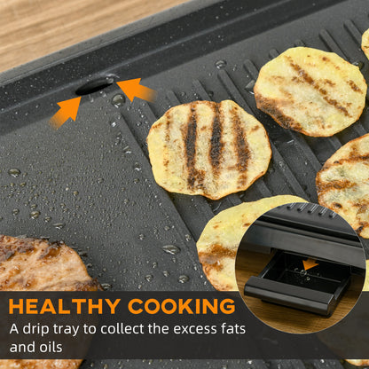 HOMCOM Teppanyaki Grill, 1600W Non Stick Table Top Grill, Barbecue Hot Plate with Adjustable Temperature and Drip Tray 