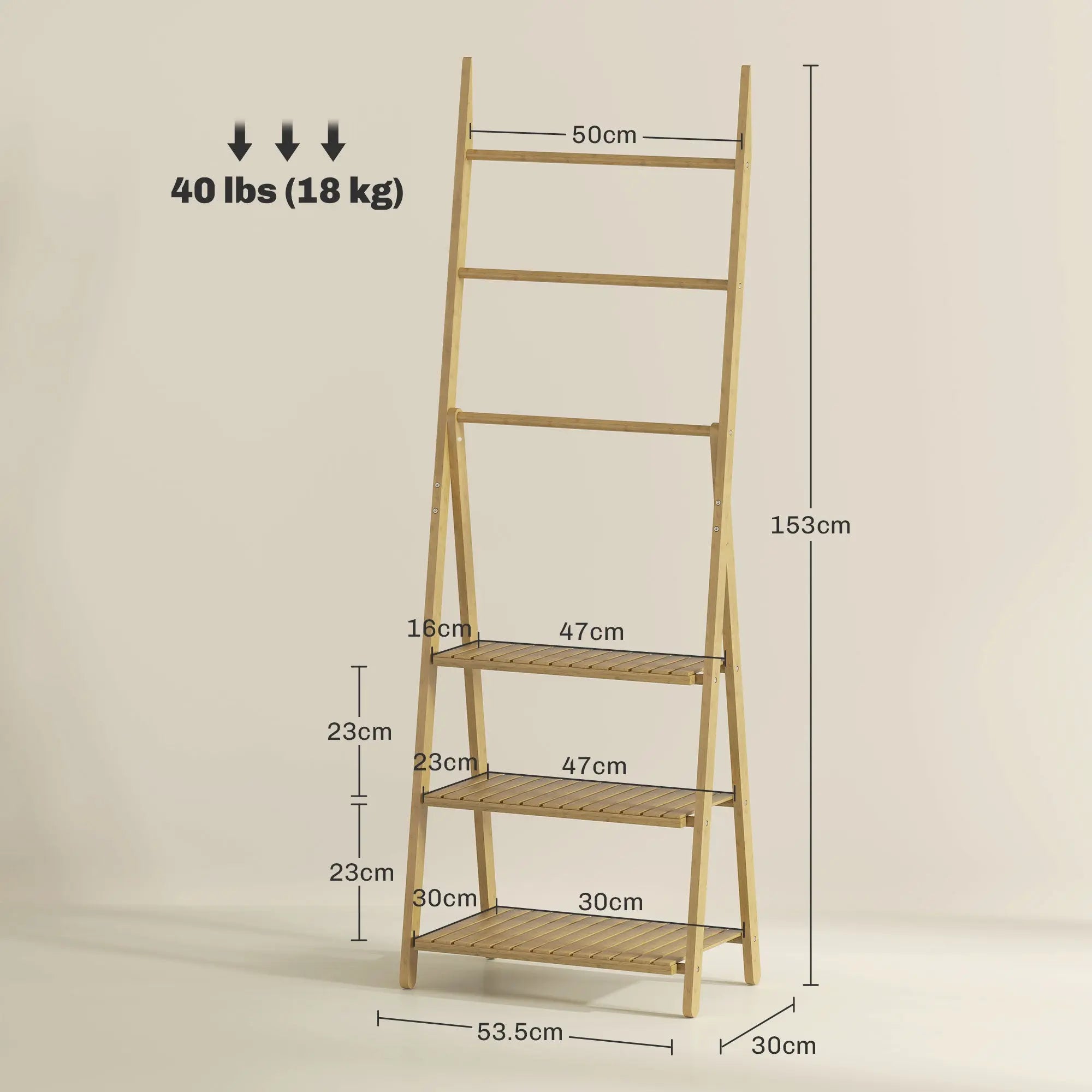 HOMCOM Three-Shelf Bamboo Storage Unit, with Towel Racks - Natural Finish 