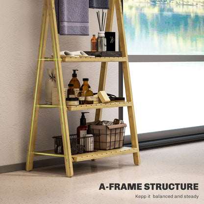 HOMCOM Three-Shelf Bamboo Storage Unit, with Towel Racks - Natural Finish 