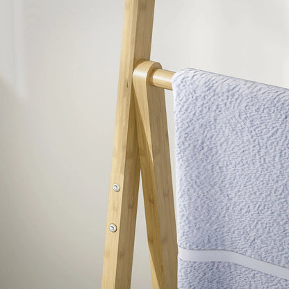 HOMCOM Three-Shelf Bamboo Storage Unit, with Towel Racks - Natural Finish 