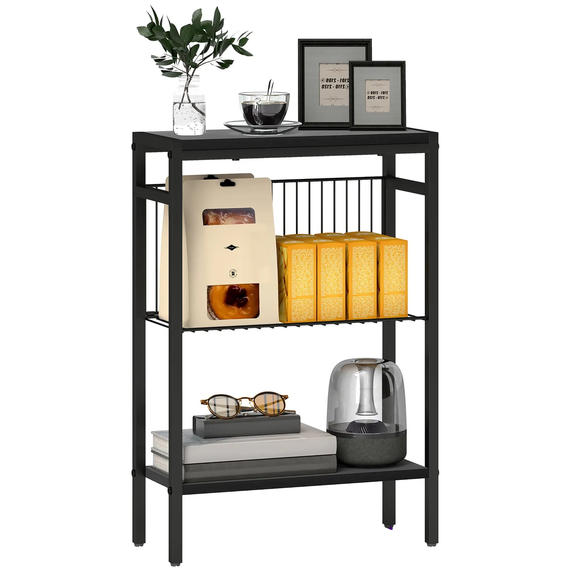 HOMCOM Three Shelf Industrial Side Table, Black 