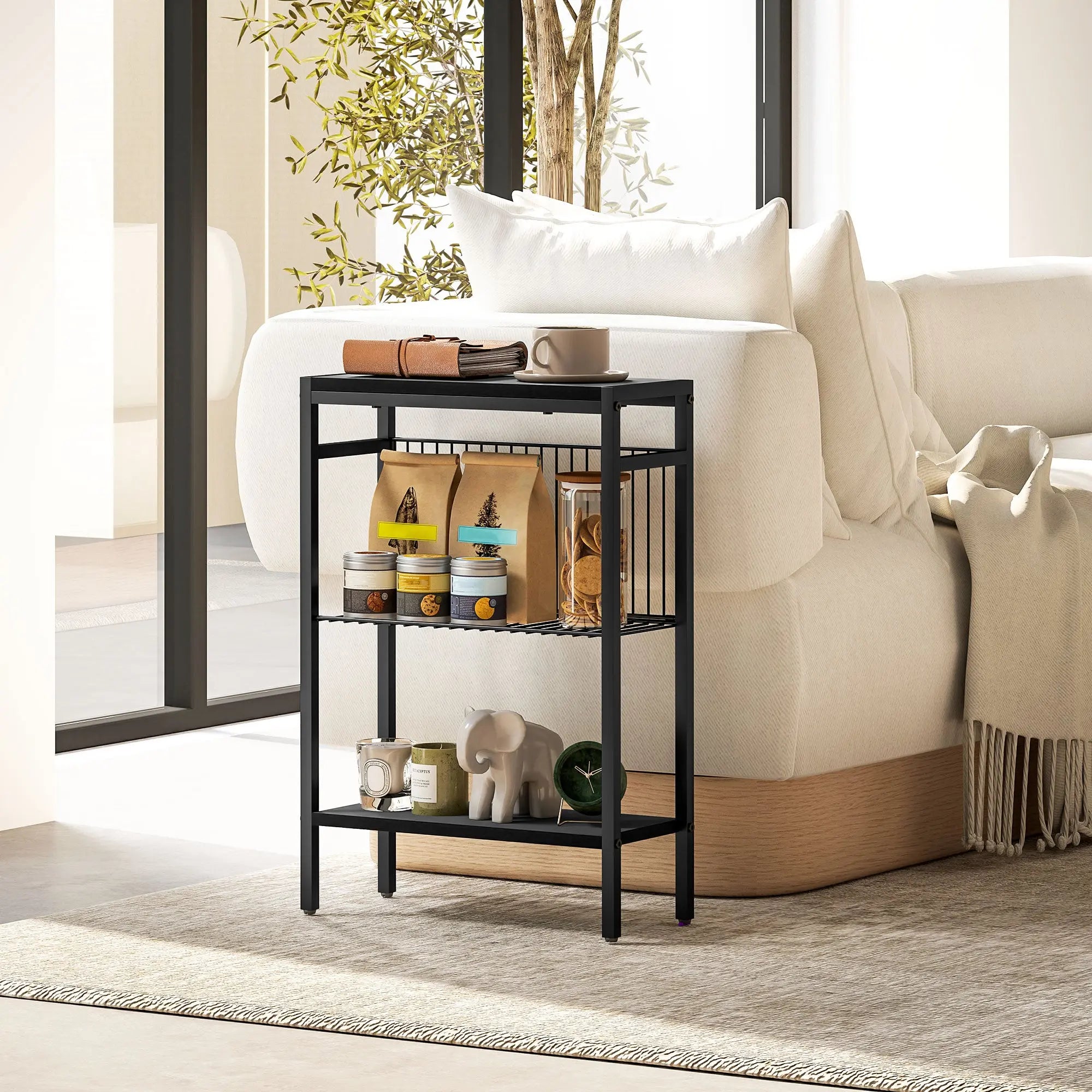 HOMCOM Three Shelf Industrial Side Table, Black 