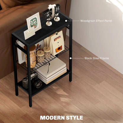 HOMCOM Three Shelf Industrial Side Table, Black 