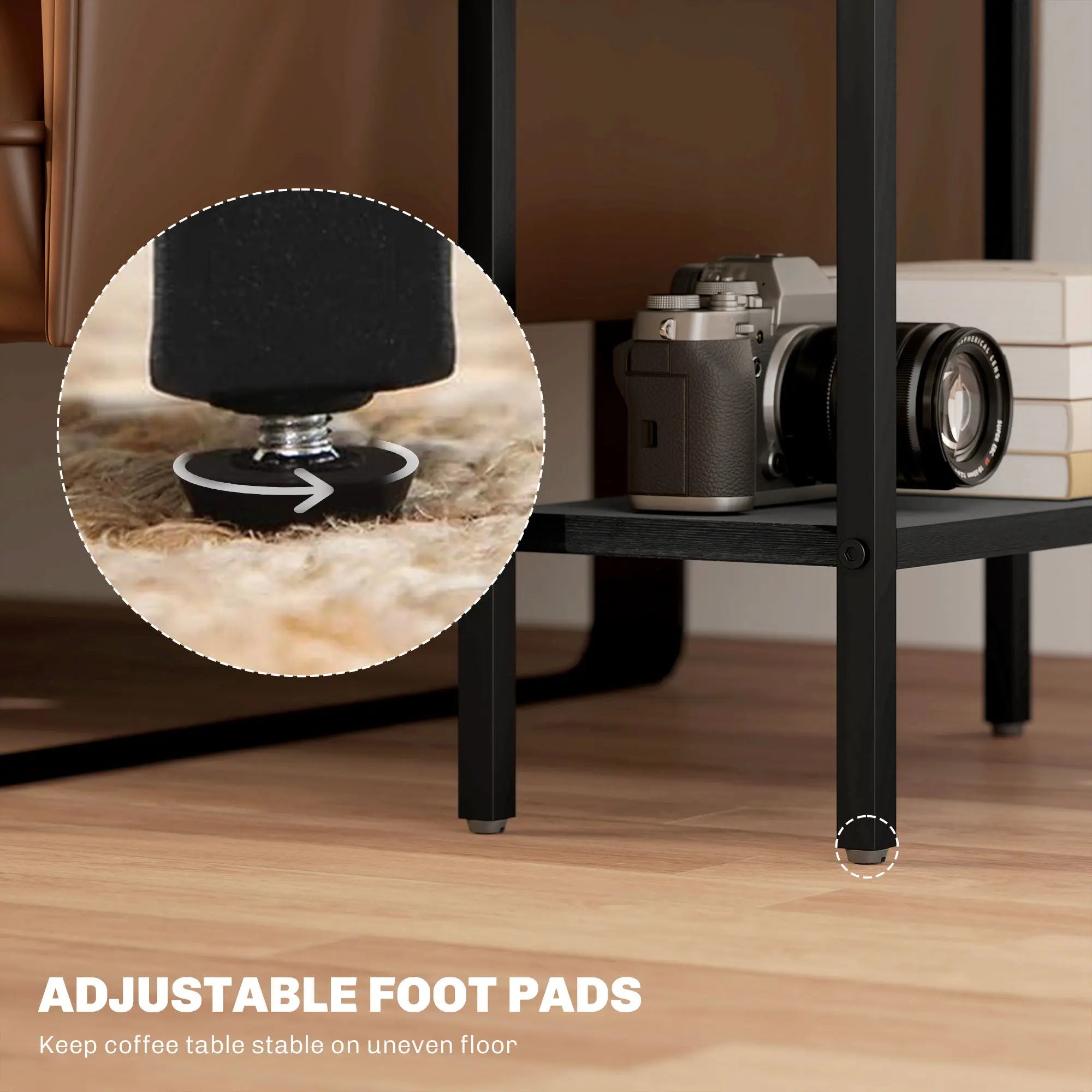 HOMCOM Three Shelf Industrial Side Table, Black 