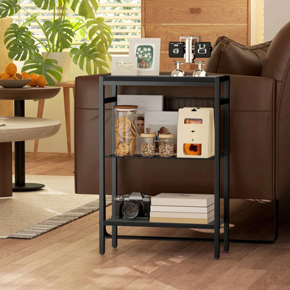 HOMCOM Three Shelf Industrial Side Table, Black 
